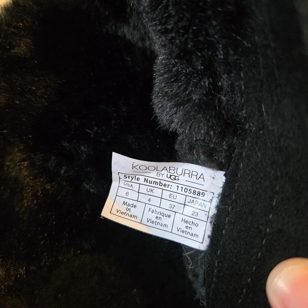 Koolaburra UGG Women's Tynlee Suede Fur Boots Black & White Sz‎ 6 EUC 1105889